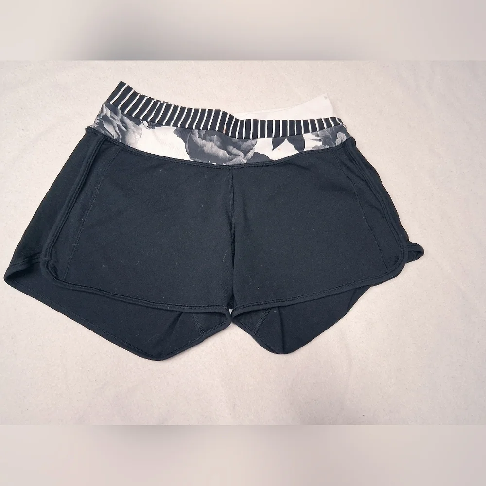 Lululemon Black Athletic Shorts with Floral Waistband - Picture 4 of 4